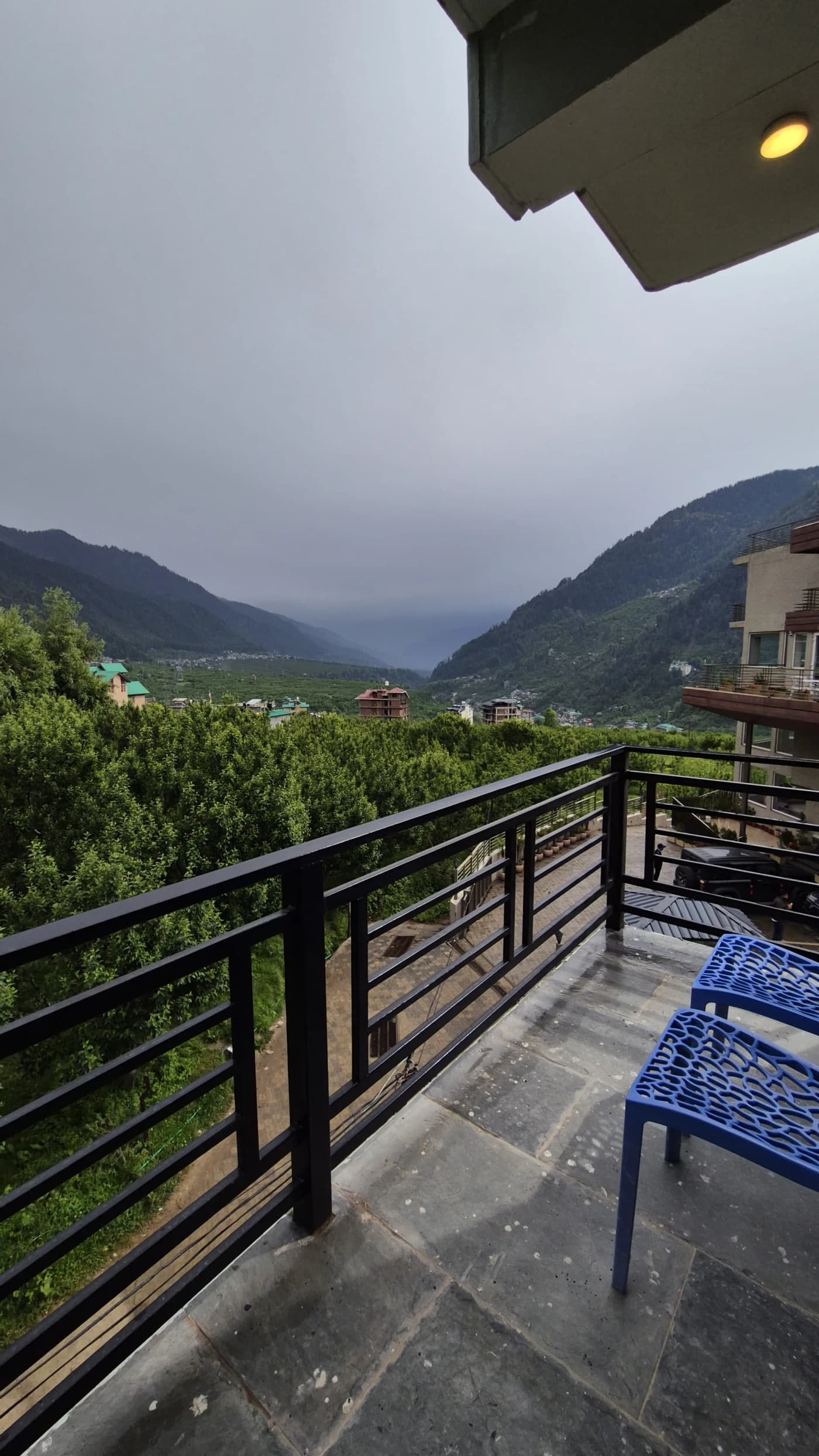 Panoramic valley view from a CASA Iraya balcony, Manali